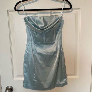 Strapless pale blue mini dress